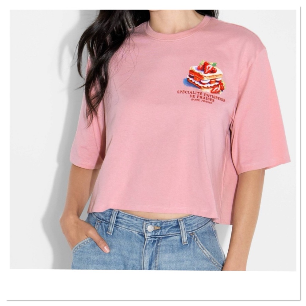 Women’s Strawberry Dessert Pink Boxy Graphic Crop Top Modern Lux